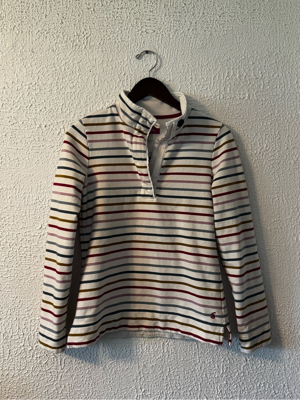 Joules Cream Striped Quarter-Zip Pullover with Multicolor Stripes